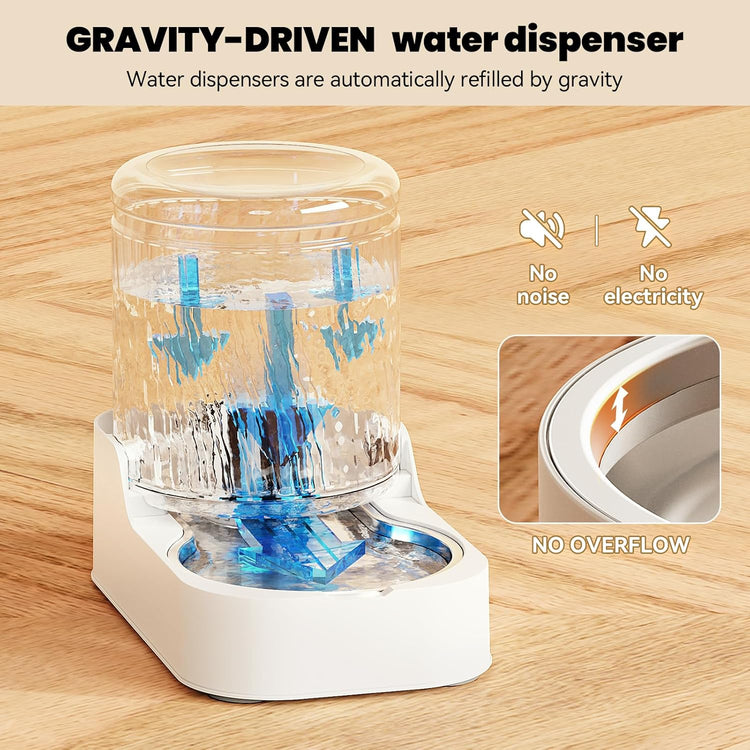 JUNSPOW Automatic Cat Feeder Dog Water Bowl Dispenser Set with Stainless Steel Bowl, Adjustable Food Dispensing & Keep Food Dry, Auto Pet Feeder and Waterer for Cats and Dogs