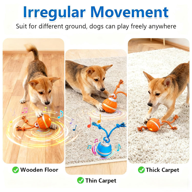 Interactive Dog Toys, Interactive Dog Ball with Birdsong Squeaky Chewable Rope for Small/Medium/Large Dogs,Automatic Moving Dogs Toy Wicked Ball for Boredom & Training,Dog Toys to Keep them Busy(Blue)