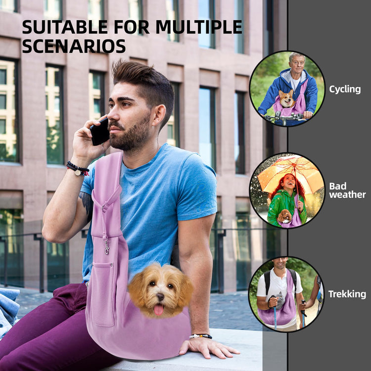 Dog Carrier Sling - Reversible Puppy Carrier Purse with Storage Pocket, Hand-Free Dog Sling Carrier for Carry Small Dogs and Cats, Travel Safety Harness, Dog and Cat Harness(Black)