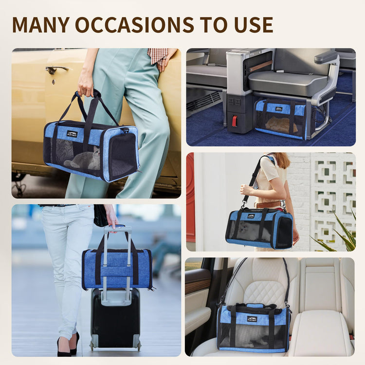 Pet Carrier Airline Approved, Soft Sided Cat Carrier for Small Pets up to 13 lbs, TSA Approved Dog Travel Bag with Foldable Bowl, Portable Soft Sided Pet Carrier for Kittens and Puppies