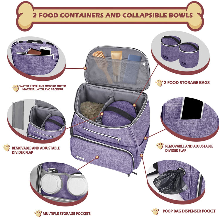 BAGLHER丨Dog Travel Bag Backpack, Airline Approved Pet Supplies Backpack, Dog Travel Bag with 2 Silicone Collapsible Bowls and 2 Food Baskets, Black