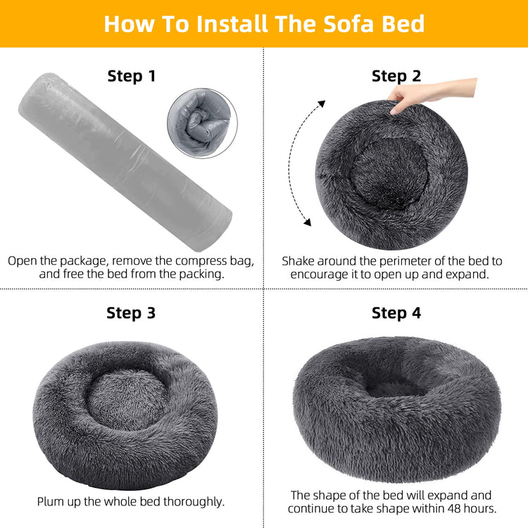 Dog Bed for Small Medium Large Dogs Cats, 20 inch Calming Washable-Round Cozy Soft Pet Bed for Puppy and Kitten with Slip-Resistant Bottom
