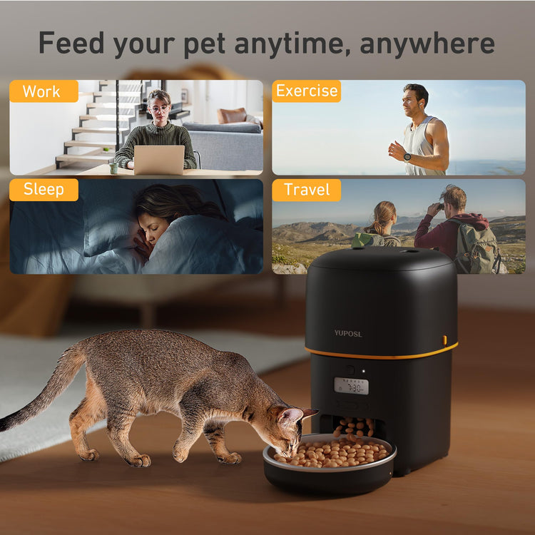 Yuposl Automatic Cat Feeders - 2L Cat Food Dispenser Easy to Use, Timed Automatic Pet Feeder with Over 180-day Battery Life, 1-6 Meals Dry Food Programmable Portion Control Also for Dogs