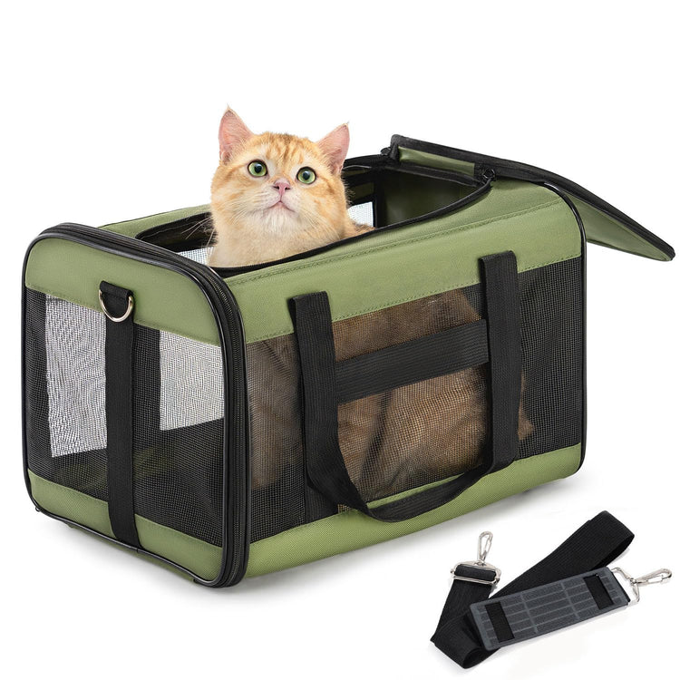 Conlun Cat Carrier Airline Approved, Soft-Sided Dog Carrier with Inner Safety Leash, Pet Transport Carrier for Small-Medium Cats Puppies up to 15 Lbs, Collapsible Travel Kitten Carrier Bag -BlackM