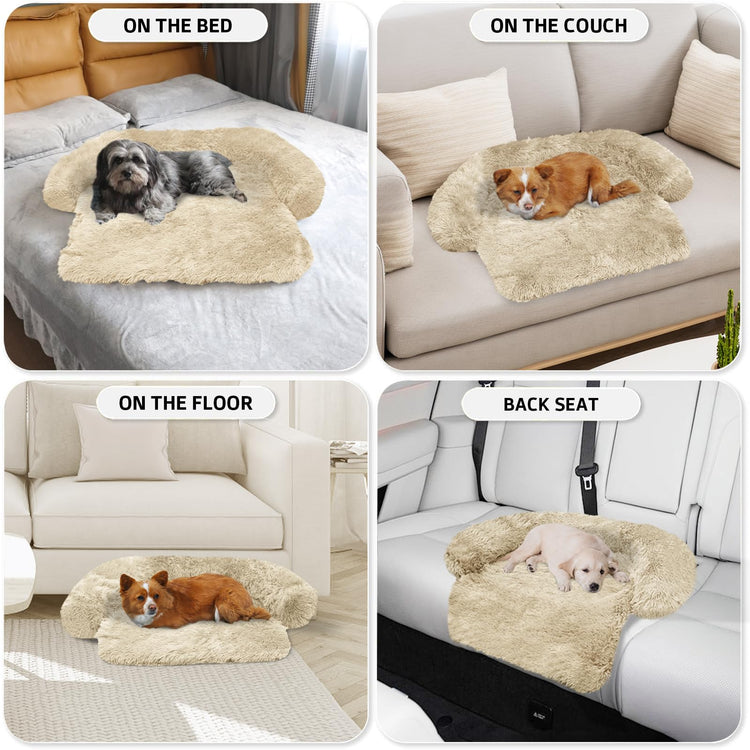 Calming Dog Bed Fluffy Plush Dog Mat for Furniture Protector with Removable Washable Cover for Large Medium Small Dogs and Cats (Small(35x31x5), Light Grey)