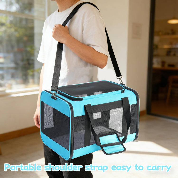 YUNIQUE Soft-Sided Cat & Dog Carrier for Pets Up to 15 Lbs, Airline Approved Collapsible Travel Puppy Carrier with Lightweight Fabric Design (Grey)