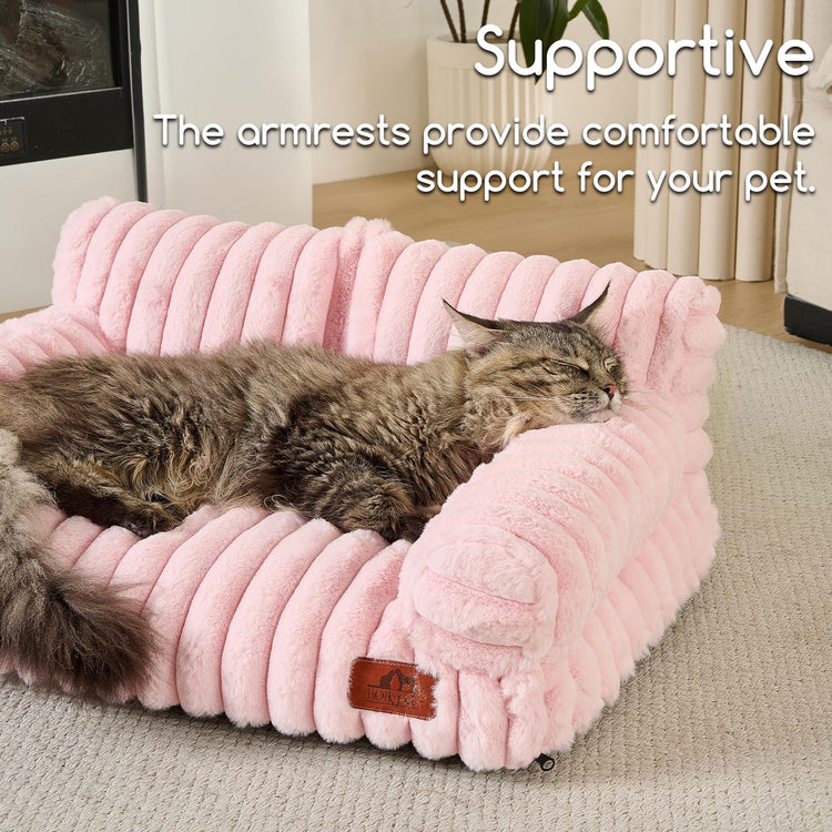 Hollypet Fluffy Dog Cat Bed Pet Couch Beds Plush Soft Warming Machine Washable Puppy Bed with Non-Slip Bottom for Cats and Small Medium Dogs up to 25 lbs, Gray, 24" L x 18" W x 10" Th