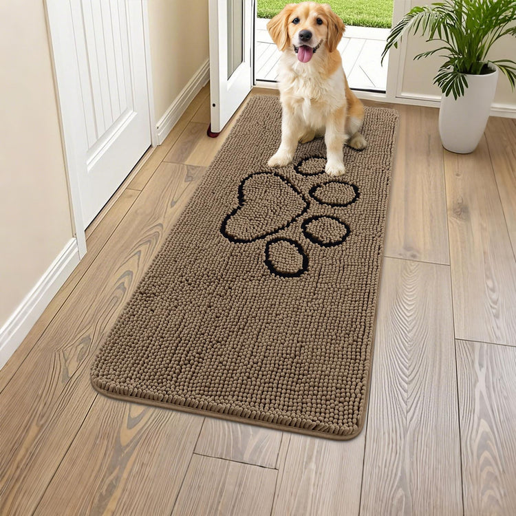 Smiry Dog Door Mat for Muddy Paws, Absorbent Dirt Trapper Non Slip Quick Dry Washable Chenille Mat for Mud Dogs, Entry Rug for Indoor and Outdoor (30x20 Inches, Grey and Black)