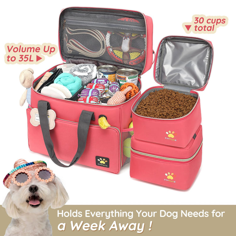 Dog Travel Bag for Traveling| Week Away/Overnight Dog Travel Accessories with Multi-Function Pockets| Travel Set for Dogs and Cats|Ideal Pet Diaper Bag and Pet Gift Kit(Grey)