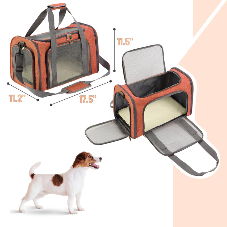Mr. Pen- Pet Carrier, 17.5" x 11.2" x 11.5", Medium Size, Gray, Portable Travel Carrier for Small Pets, Cats & Small Dogs, Breathable Mesh, Safety Inner Leash, Side Pocket & Padded Shoulder Strap