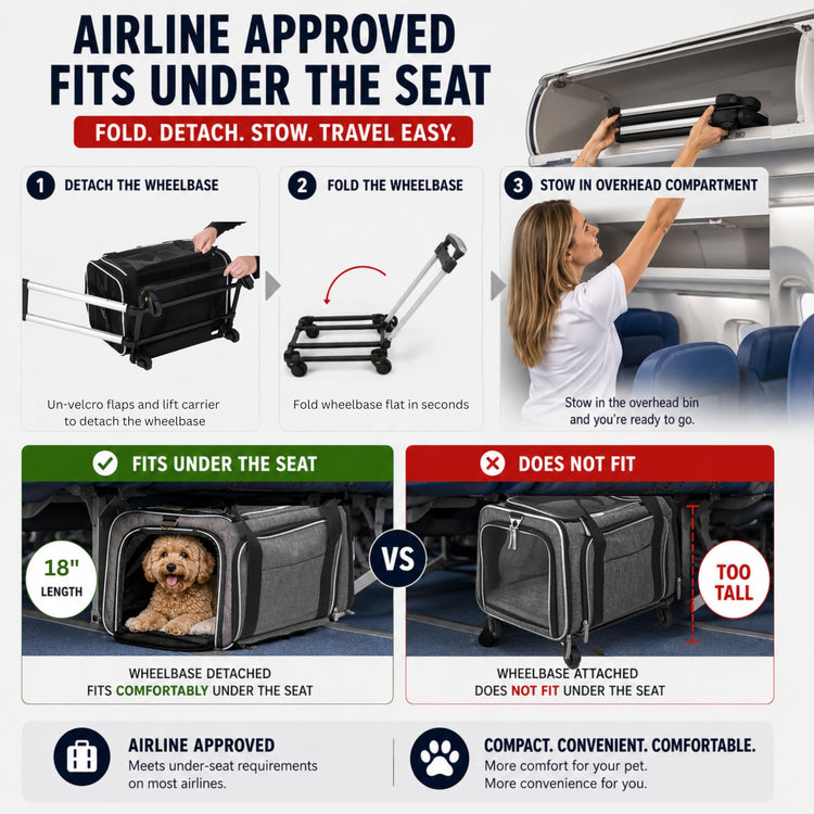 RUFF LIFE 101 Airline Approved Expandable Premium Pet Carrier on Wheels- Two Sided Rolling Carrier- Designed for Dogs & Cats- Extra Spacious Soft Lined Carrier! (Black) (RL-PET-CARRIER-WHEELS)