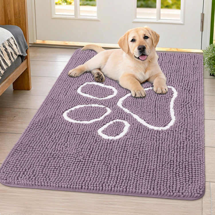 Smiry Dog Door Mat for Muddy Paws, Absorbent Dirt Trapper Non Slip Quick Dry Washable Chenille Mat for Mud Dogs, Entry Rug for Indoor and Outdoor (30x20 Inches, Grey and Black)
