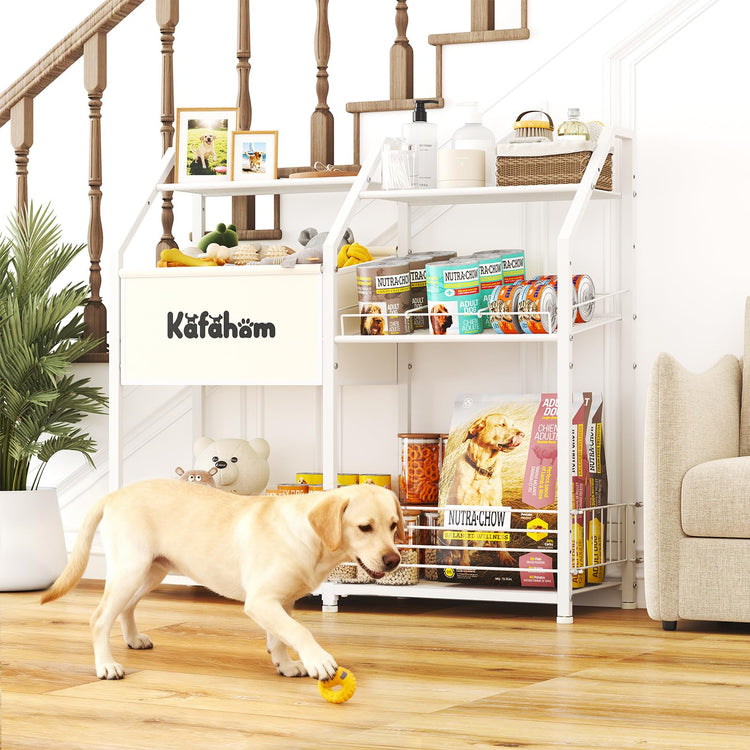 KAFAHOM Dog Toy Basket with Collar Leash Holder Hooks, Large Pet Bin, Dog Toy Box for Living Room Area, Cat Stuff Storage Organizer with Cabinet and Can Dispenser, Great Gifts for Pet Lovers