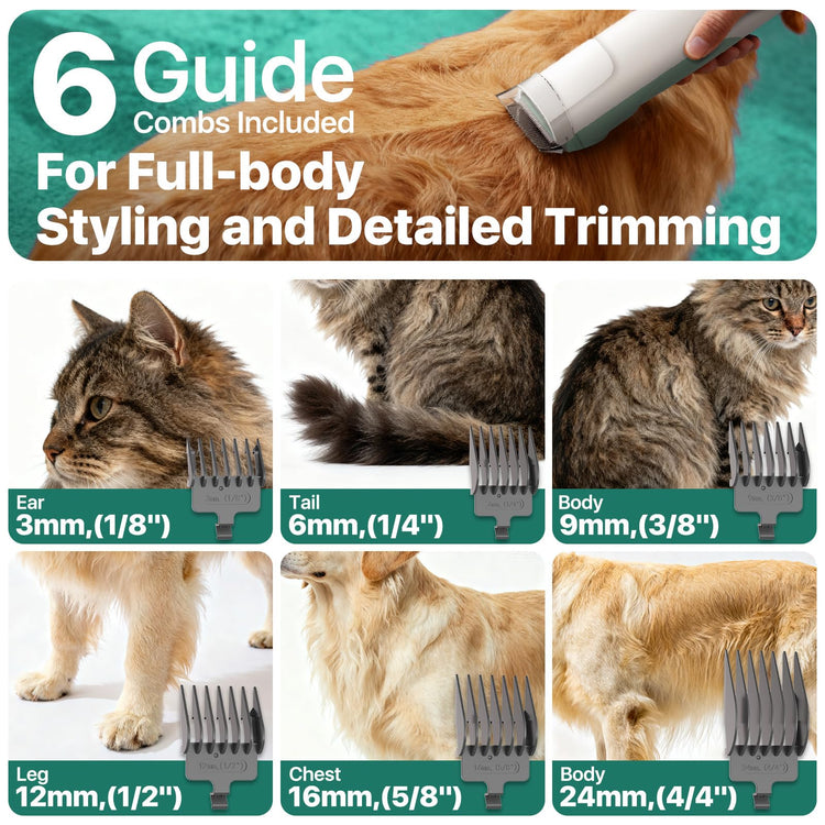 Buenkee Dog Grooming Kit with Vacuum, 15000Pa Pet Hair Clipper and Shedding Brush, 50dB Low Noise, 2L Capacity, White