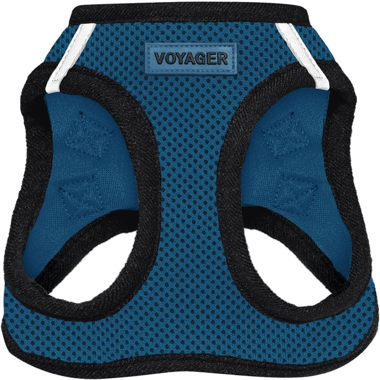 Best Pet Supplies - All Weather Mesh / Plush, Reflective, No Pull Harness for Small, Medium Dogs, Cats - Secure with Hook & Loop Fastener, Buckle, Double D-Rings - Baby Blue/Black Trim, XL