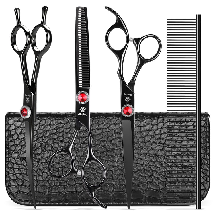GLADOG Professional 5 in 1 Dog Grooming Scissors Set with Safety Round Tips, Sharp and Heavy-duty Pet Grooming Shears for Cats