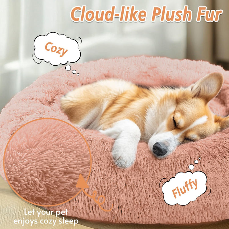JOLLYVOGUE Small Dog Bed, Calming Dog Beds for Small Dogs & Indoor Cats - 20 Inches Donut Washable Cat Bed for Kittens & Puppies, Round Fluffy Plush Faux Fur Pet Beds(Smoke Grey)