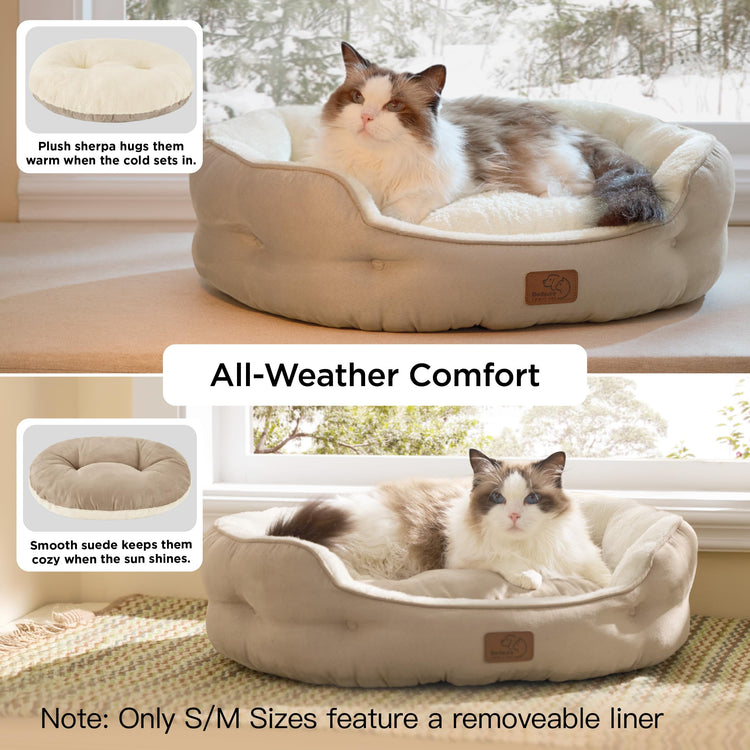 Bedsure Dog Beds for Small Dogs - Round Medium Cat Beds for Indoor Cats, Washable Pet Bed for Puppy and Kitten with Slip-Resistant Bottom, 25 Inches, Taupe