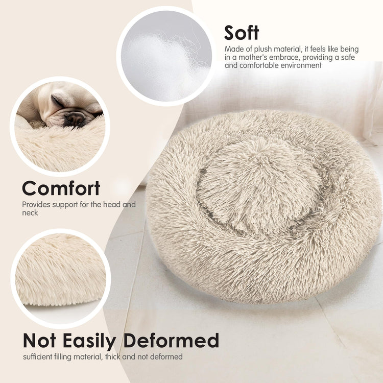 Hoewina Dog & Cat Bed for Indoor Cats, 20in Calming Donut Bed for Puppy and Kitten, Washable Round Fluffy Pet Bed for Small Medium Dogs and Cats (Light Grey)