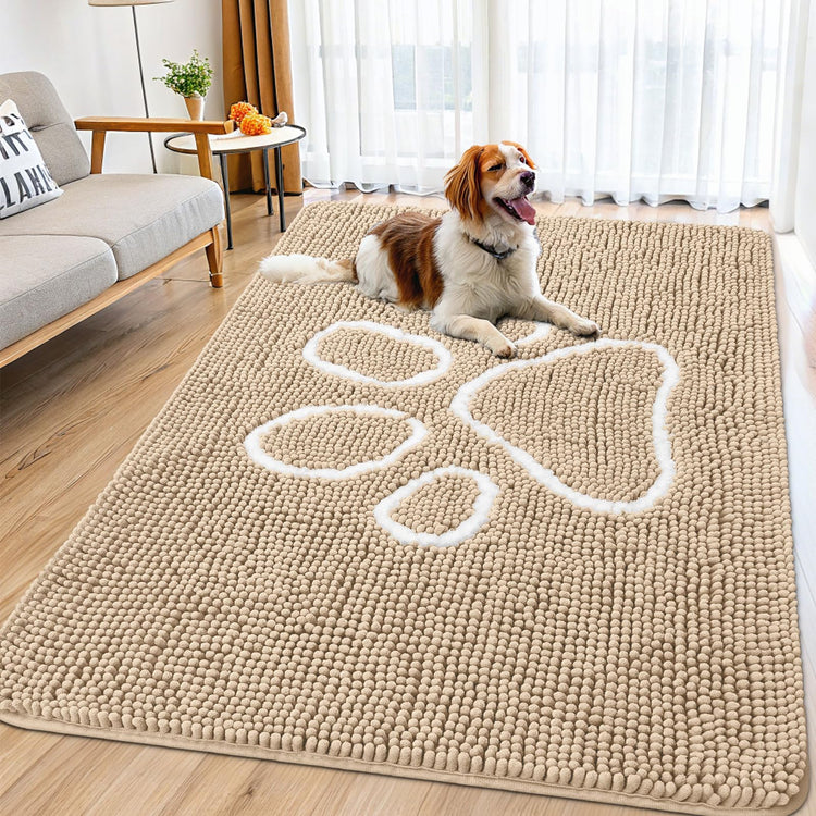 Smiry Dog Door Mat for Muddy Paws, Absorbent Dirt Trapper Non Slip Quick Dry Washable Chenille Mat for Mud Dogs, Entry Rug for Indoor and Outdoor (30x20 Inches, Grey and Black)