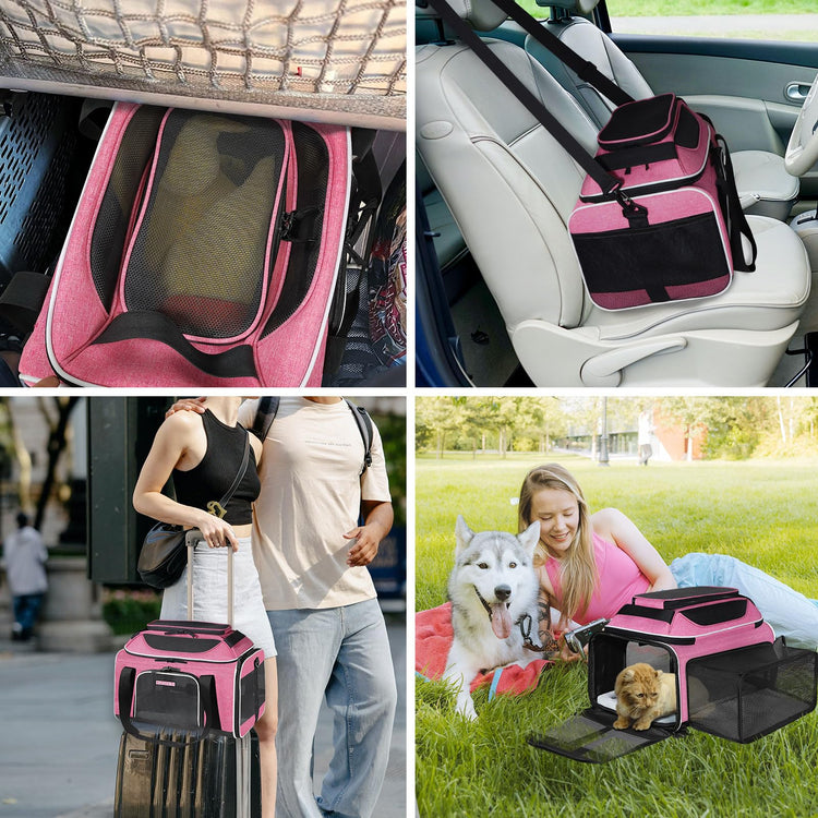 Petskd Top and Side Expandable Pet Carrier 18x11x11 Inches Delta United Airline Approved, Soft-Sided Carrier for Small Cats and Dogs with Locking Safety Zippers and Anti-Scratch Mesh(Black)