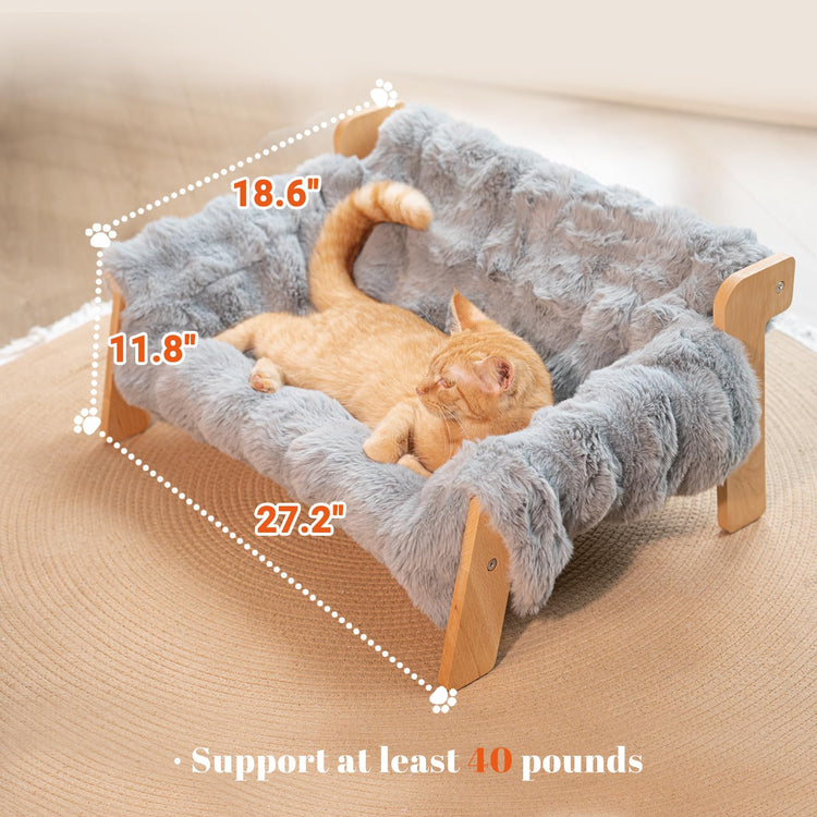 CHEERHOME PETS Elevated Cat Couch Bed for Indoor Cats, Wooden Cat Sofa with Removable Washable Fluffy Cover Raised Kitty Lounge Chair Suitable for Puppy(Cat Sofa Off-White)