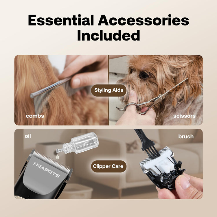 HEAPETS Dog Grooming Clippers, Low Noise, Electric Quiet, Adjustable Clipper Comb, Rechargeable Cordless Dog Hair Clippers for Dogs Cats Pets, Gold