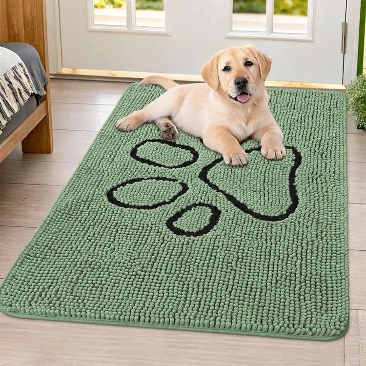 Smiry Dog Door Mat for Muddy Paws, Absorbent Dirt Trapper Non Slip Quick Dry Washable Chenille Mat for Mud Dogs, Entry Rug for Indoor and Outdoor (30x20 Inches, Grey and Black)