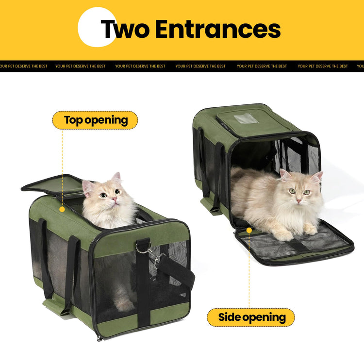 Conlun Cat Carrier Airline Approved, Soft-Sided Dog Carrier with Inner Safety Leash, Pet Transport Carrier for Small-Medium Cats Puppies up to 15 Lbs, Collapsible Travel Kitten Carrier Bag -BlackM