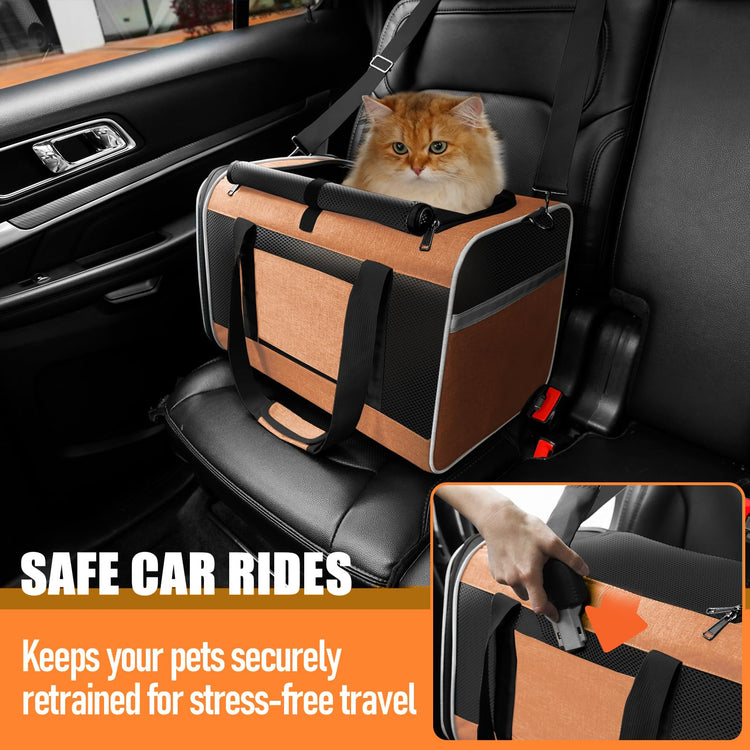 GAPZER Small Dog Carrier Cage Soft Chihuahua / Softshell Big Cat Carrier Maine Coon / Pet Taxi Carrying Bag over 25lbs / Top Loader Travel Kennel Brown