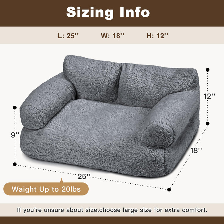 Large Cat Beds for Indoor Cats, Dog Couch Bed, Cute Cat Couch Sofas for Less 20lbs Kitten Puppy, Small Dog Sofas & Chairs with Removable Washable Cover, Soft Warm Pet Furniture, Cream