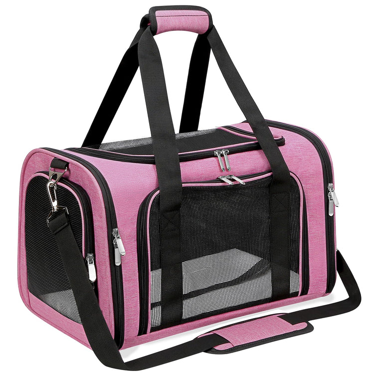 Soft-Sided Cat/Dog/Pet Carrier, Collapsible Pets Travel Carriers for Big Cats/Small Dogs with Shoulder Strap & Removable Mat, Mesh Puppy Carry Bag, Up to 16 Lbs, TSA Airline Approved(Black)