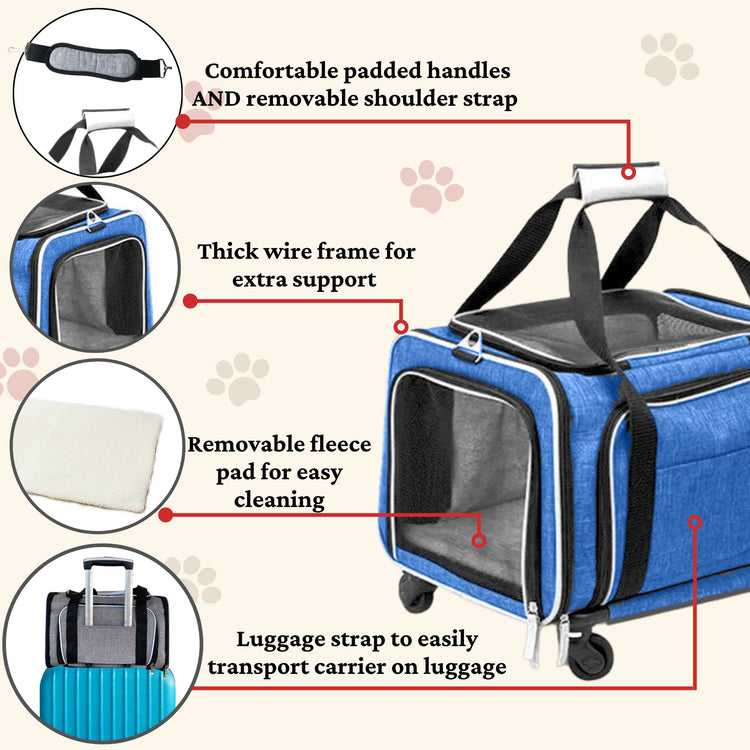 RUFF LIFE 101 Airline Approved Expandable Premium Pet Carrier on Wheels- Two Sided Rolling Carrier- Designed for Dogs & Cats- Extra Spacious Soft Lined Carrier! (Black) (RL-PET-CARRIER-WHEELS)