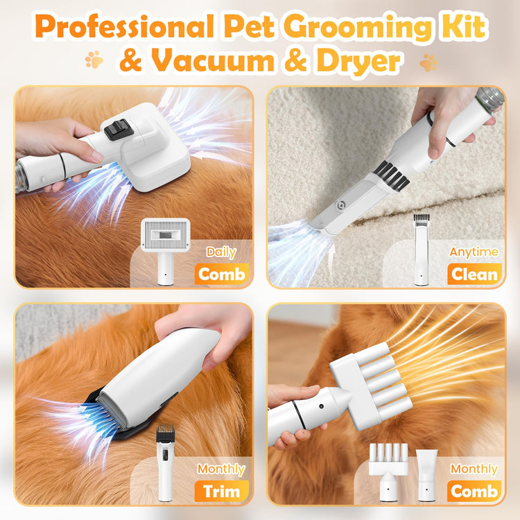 SNOYWEN Dog Grooming Vacuum & Dryer & Clippers for Shedding Grooming, 3L Canister for Large Dog, 3 in 1 Grooming Kit for Dogs at Home, Adjustable Temperature and Airflow Pet Grooming Kits.