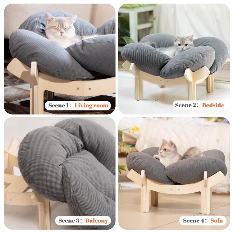 CHEERHOME PETS Elevated Cat Bed Wooden with Cushion Fluffy Pet Couch Sofa for Indoor Cats Raised Kitty Lounge Chair Suitable for Puppy, Cat Furniture(Pink)