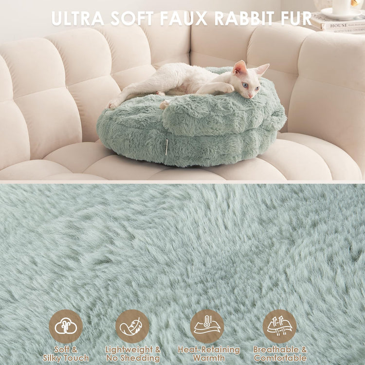 EHEYCIGA Soft Cat Couch Bed for Indoor Cats, Fluffy Small Dog Bed with Removable Washable Cover, Bolster Pet Sofa, Waterproof and Non-Slip, 23" x 23"x 7", Cream