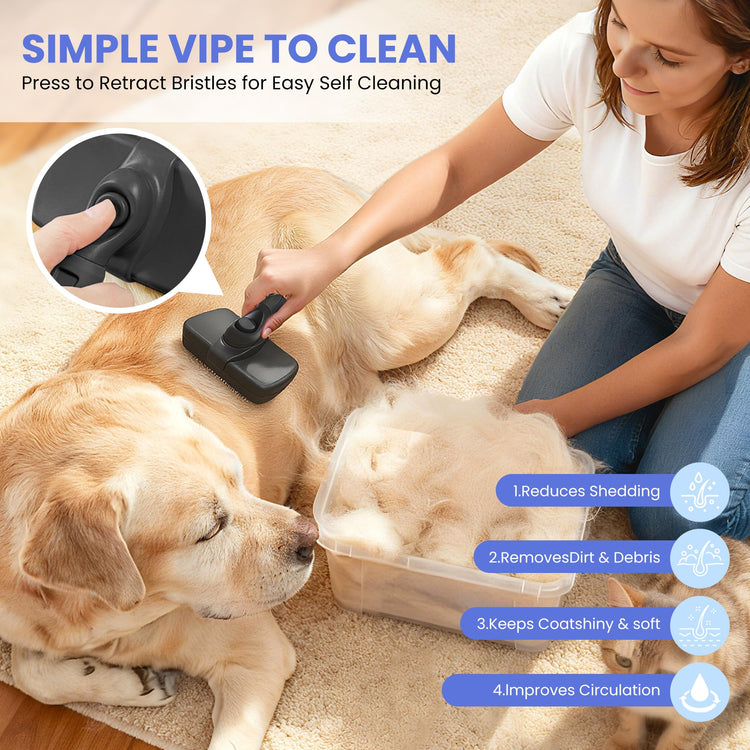 Self Cleaning Shedding Brush - 5-in-1 Professional Pet Grooming Kit Skin Friendly Grooming Tool for Dogs, Cats, and Puppies, Deshedding and Hair Removal for Long and Short Haired Pets, Blue