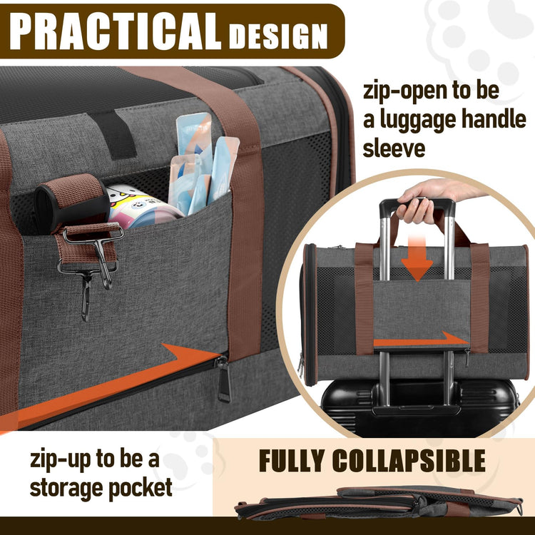GAPZER Small Dog Carrier Cage Soft Chihuahua / Softshell Big Cat Carrier Maine Coon / Pet Taxi Carrying Bag over 25lbs / Top Loader Travel Kennel Brown