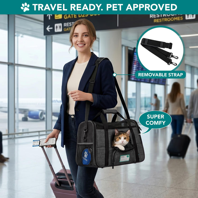 PetAmi Airline Approved Pet Carrier for Cats & Small Dogs, Soft Sided TSA Travel Carrier Bag with Sherpa Bed, Breathable Mesh Ventilation, Collapsible Bowl, Fits Under Seat, Up to 18 lbs, Small Pink