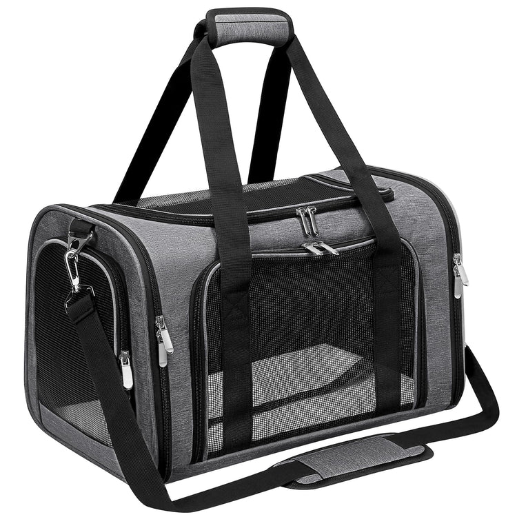 Soft-Sided Cat/Dog/Pet Carrier, Collapsible Pets Travel Carriers for Big Cats/Small Dogs with Shoulder Strap & Removable Mat, Mesh Puppy Carry Bag, Up to 16 Lbs, TSA Airline Approved(Black)