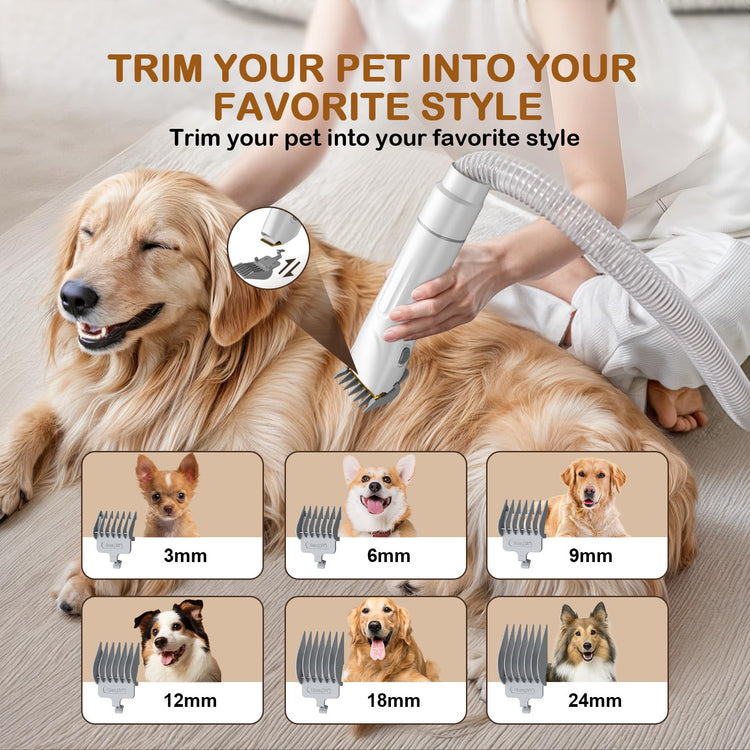 Dog Grooming Vacuum, Dog Grooming Kit with Pet Clipper Nail Grinder, 3 Suction Modes Dog Brush Vacuum with 6 Pet Grooming Tools (Cream)