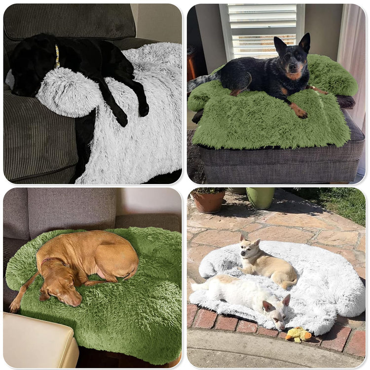 Calming Dog Bed Fluffy Plush Dog Mat for Furniture Protector with Removable Washable Cover for Large Medium Small Dogs and Cats (Small(35x31x5), Light Grey)