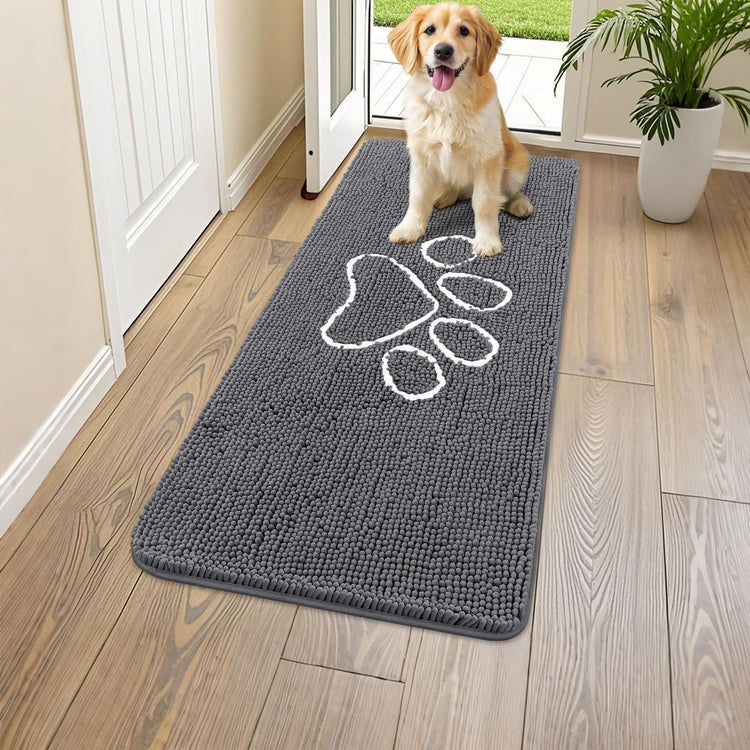 Smiry Dog Door Mat for Muddy Paws, Absorbent Dirt Trapper Non Slip Quick Dry Washable Chenille Mat for Mud Dogs, Entry Rug for Indoor and Outdoor (30x20 Inches, Grey and Black)