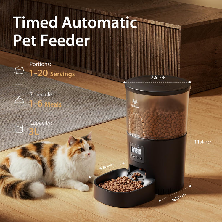 IMIPAW Automatic Cat Feeders, Timed Cat Dry Food Dispenser with Desiccant Bag, Dual Power Supply, Programmable Portion Size, 6 Meals, 20 Portions Per Day, Auto Pet Feeder for Cats and Small Dog, White