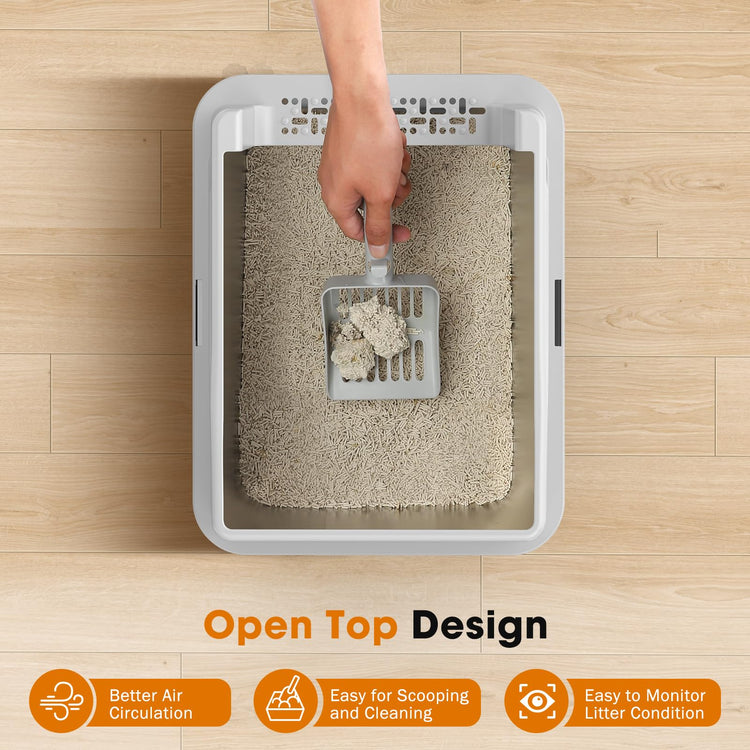 2PACK Stainless Steel Litter Box, Extra Large Litter Boxes for Big Cats, XL Metal Cat Litter Box with Lid High Sides, Anti-Urine Leakage, Non-Sticky, Scoop Included