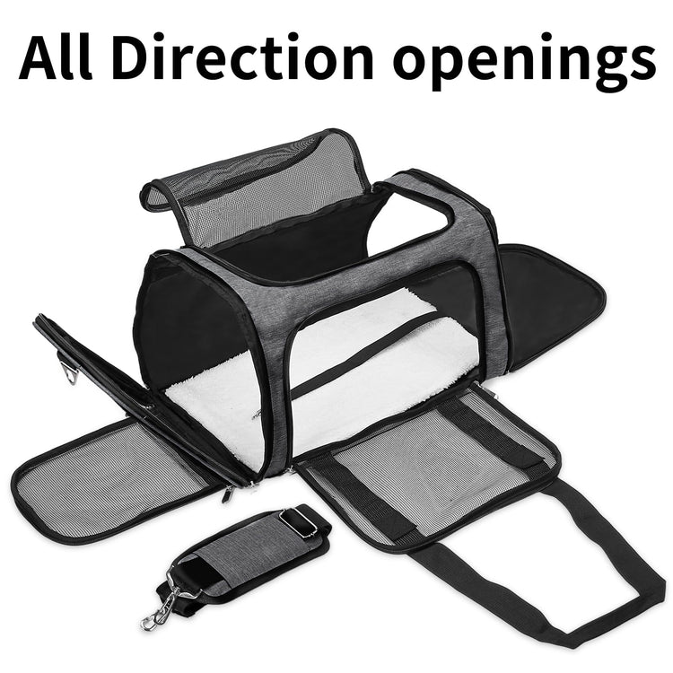 Soft-Sided Cat/Dog/Pet Carrier, Collapsible Pets Travel Carriers for Big Cats/Small Dogs with Shoulder Strap & Removable Mat, Mesh Puppy Carry Bag, Up to 16 Lbs, TSA Airline Approved(Black)