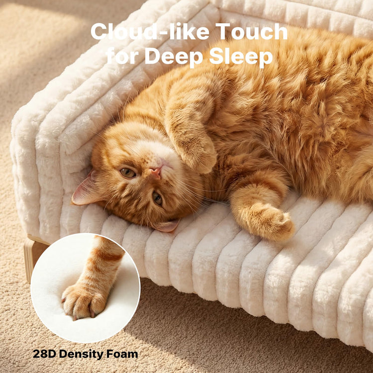 Veehoo Elevated Cat Bed Indoor, Wood Furniture Style Cat Couch Sofa with Removable Washable Cover, Cute & Fluffy Small Cats Bed Furniture for Home