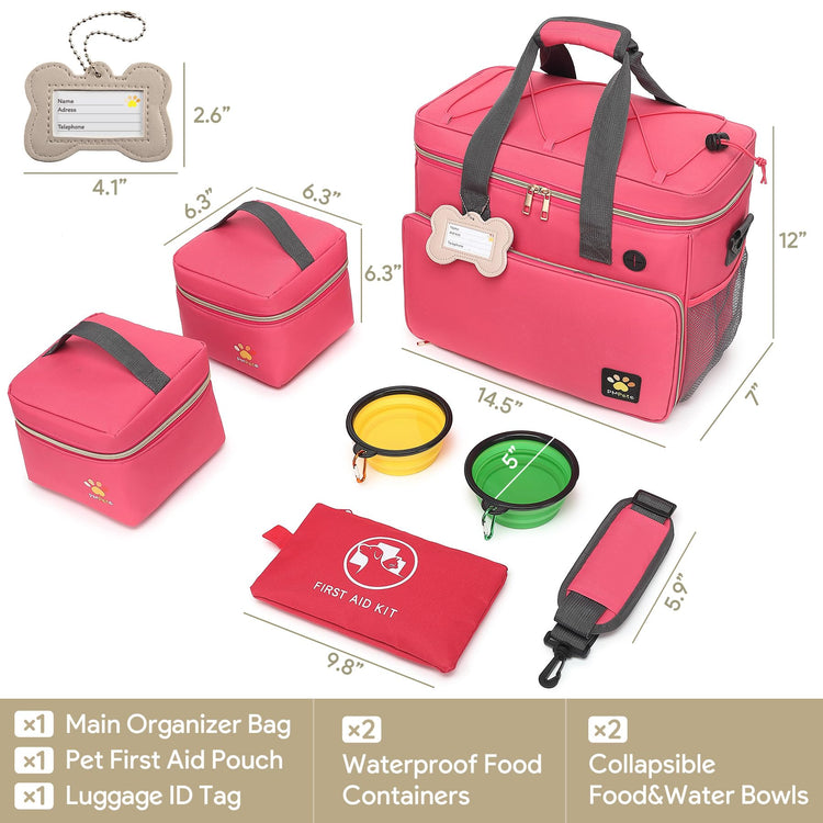 Dog Travel Bag for Traveling| Week Away/Overnight Dog Travel Accessories with Multi-Function Pockets| Travel Set for Dogs and Cats|Ideal Pet Diaper Bag and Pet Gift Kit(Grey)