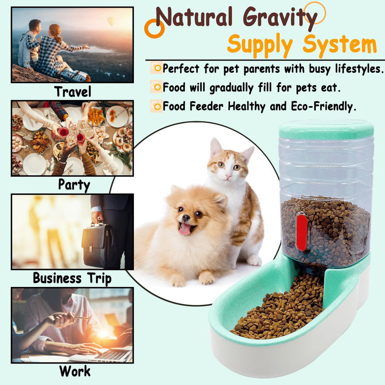 kathson Automatic Cat Feeder 1 Gallon Gravity Dog Food Dispenser Large Capacity Self Feeding Pet Food Bowl Station for Puppy Kitten Rabbit Green