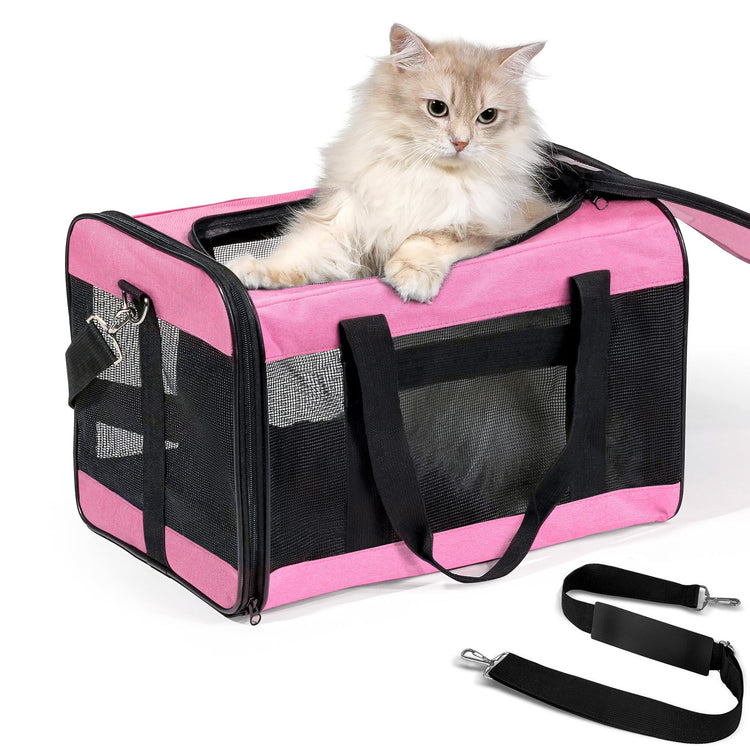 Conlun Cat Carrier Airline Approved, Soft-Sided Dog Carrier with Inner Safety Leash, Pet Transport Carrier for Small-Medium Cats Puppies up to 15 Lbs, Collapsible Travel Kitten Carrier Bag -BlackM